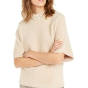Elegant Cream Sweater with Pearl Detailing